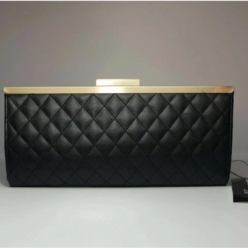 INC International Concepts Black Quilted Clutch with Gold Trim - Picture 1 of 3